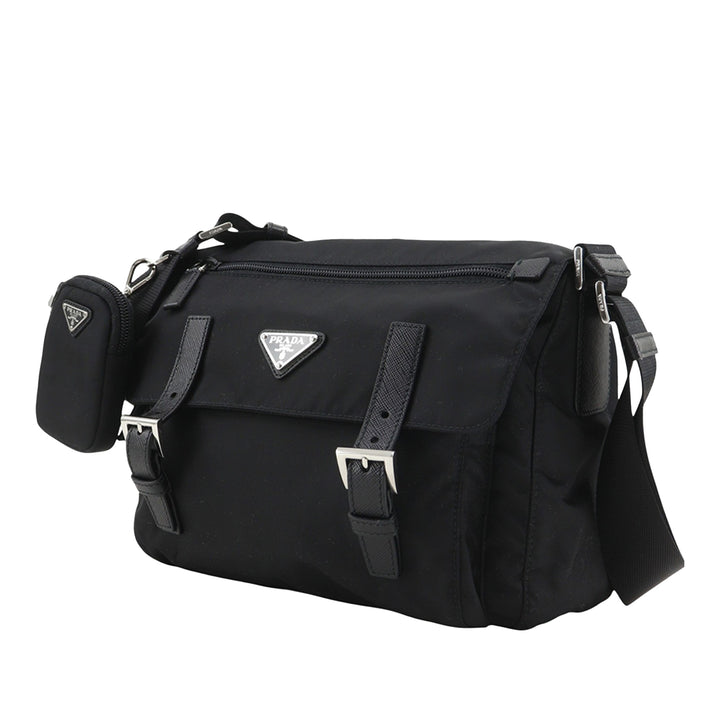 Prada Saffiano à finitions Re Nylon Zip Double Buckle Messenger Sac