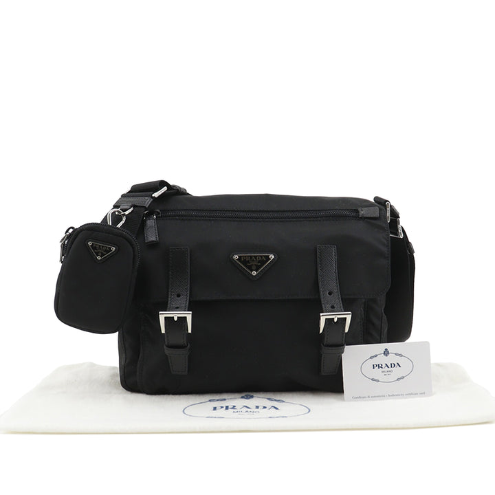 Prada Saffiano à finitions Re Nylon Zip Double Buckle Messenger Sac