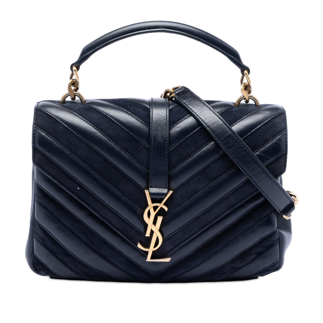 Saint Laurent Medium Cuir de veau et Daim Chevron Monogram College Sac
