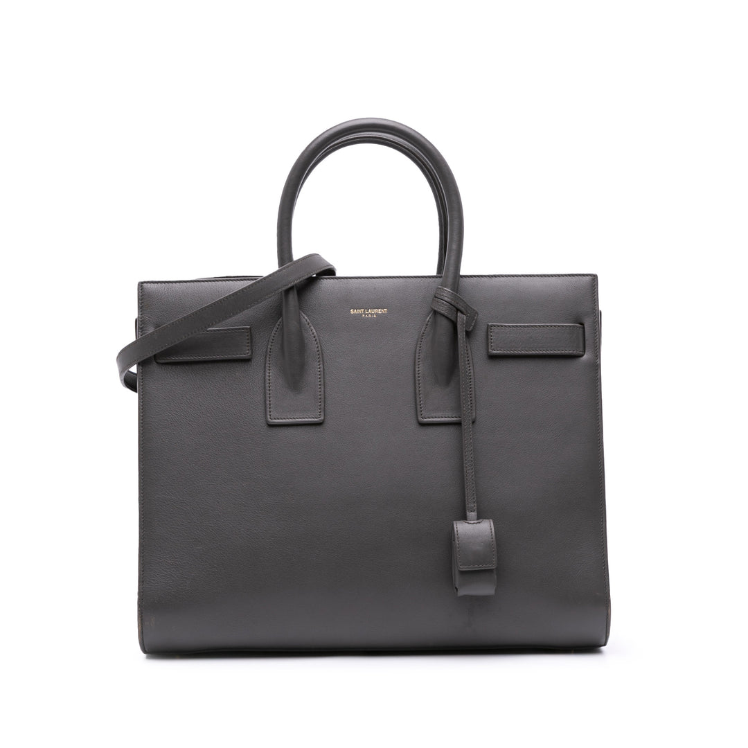 Small Leather Sac De Jour Satchel Gray - Gaby Paris