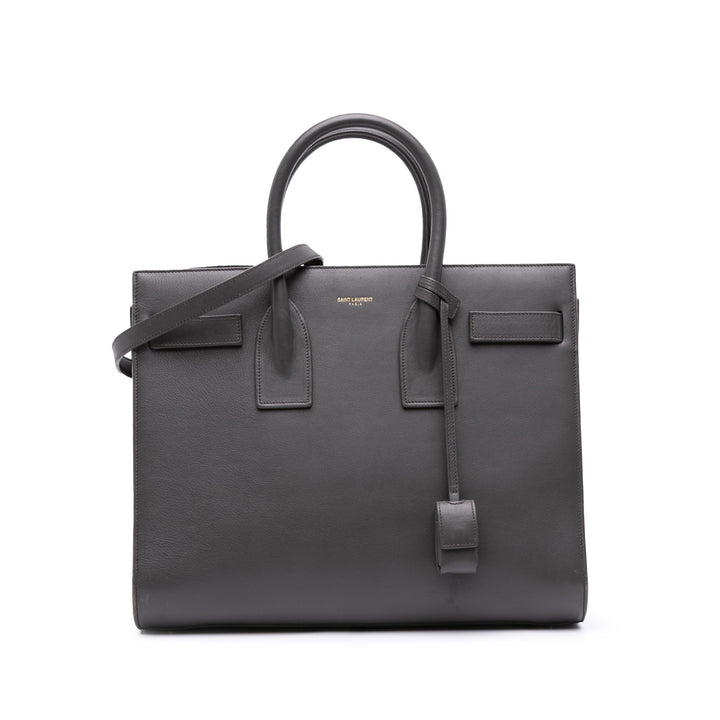 Small Leather Sac De Jour Satchel Gray - Gaby Paris