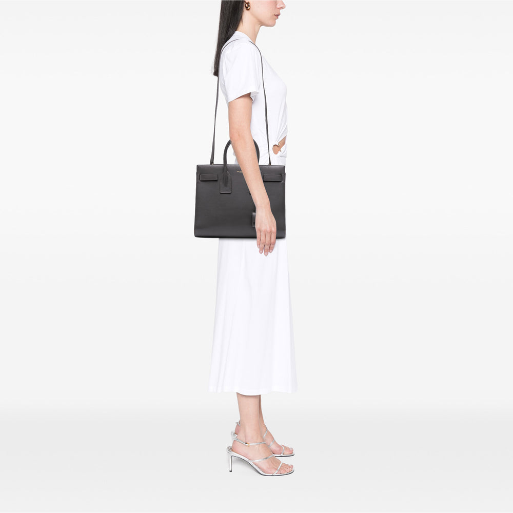 Small Leather Sac De Jour Satchel Gray - Gaby Paris