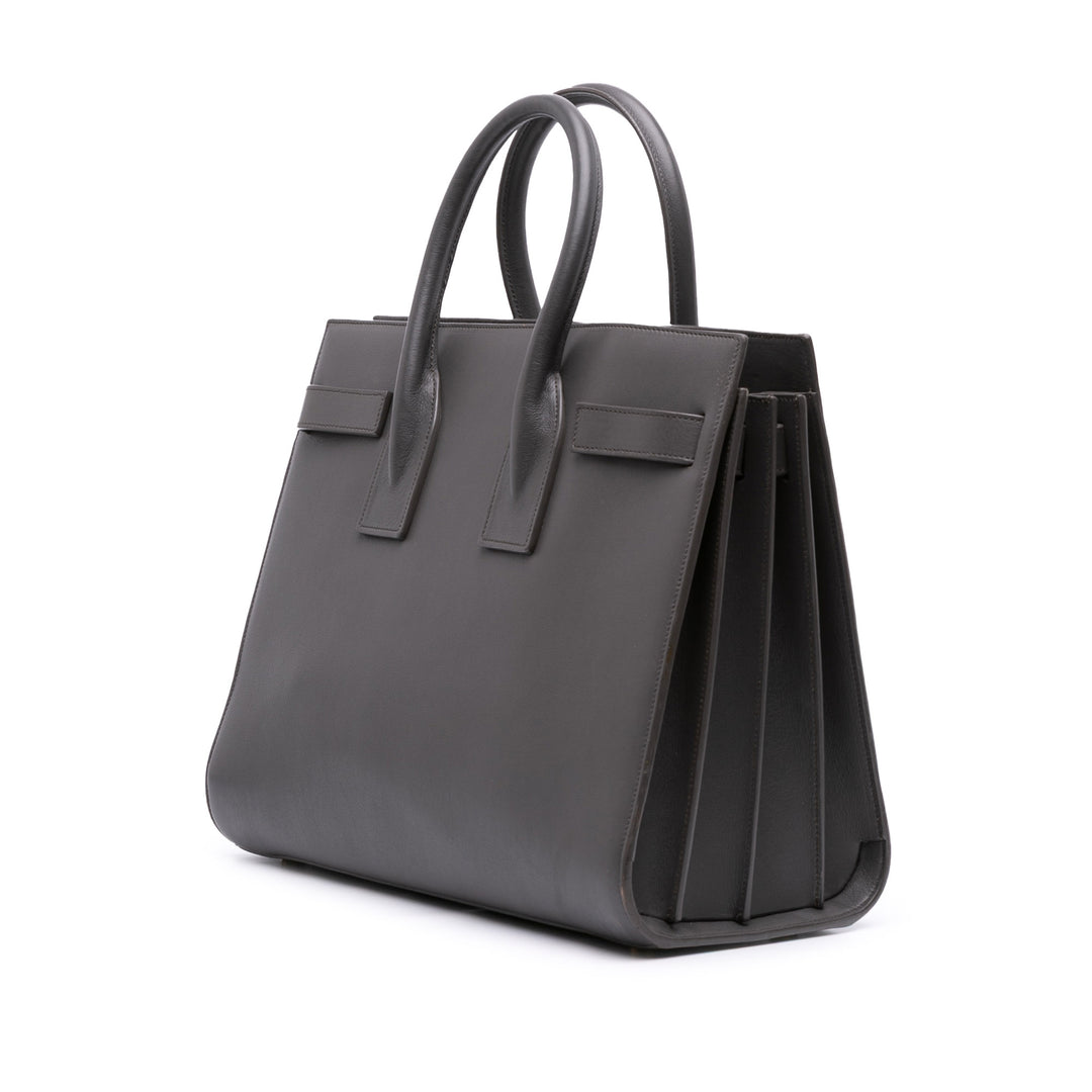 Small Leather Sac De Jour Satchel Gray - Gaby Paris