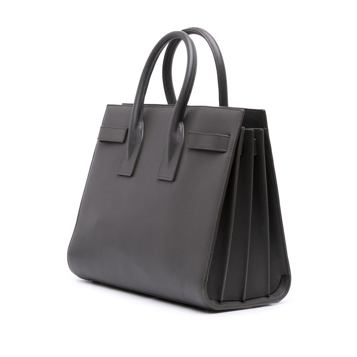 Small Leather Sac De Jour Satchel Gray - Gaby Paris
