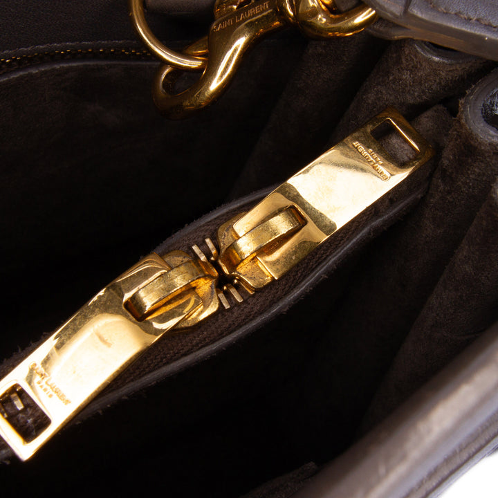 Small Leather Sac De Jour Satchel Gray - Gaby Paris