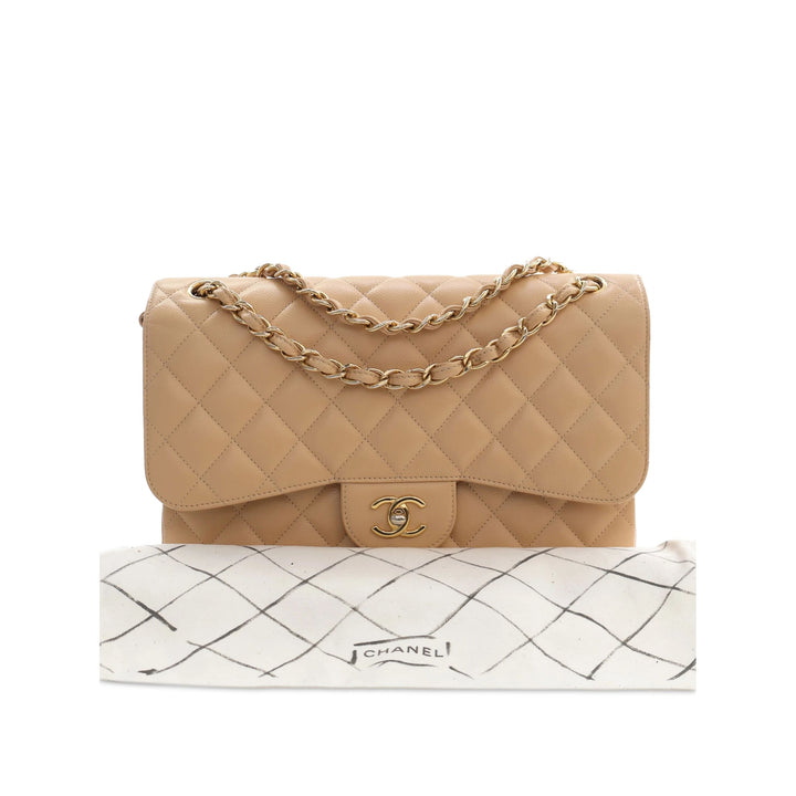 Chanel Classic Double rabat Jumbo Cuir caviar Beige – vue 4 – GABY PARIS