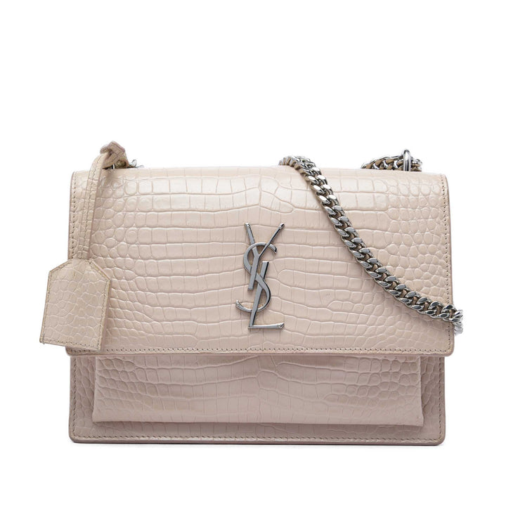 Saint Laurent Croc embossé Sunset Sac Moyen Marron – vue principale – GABY PARIS