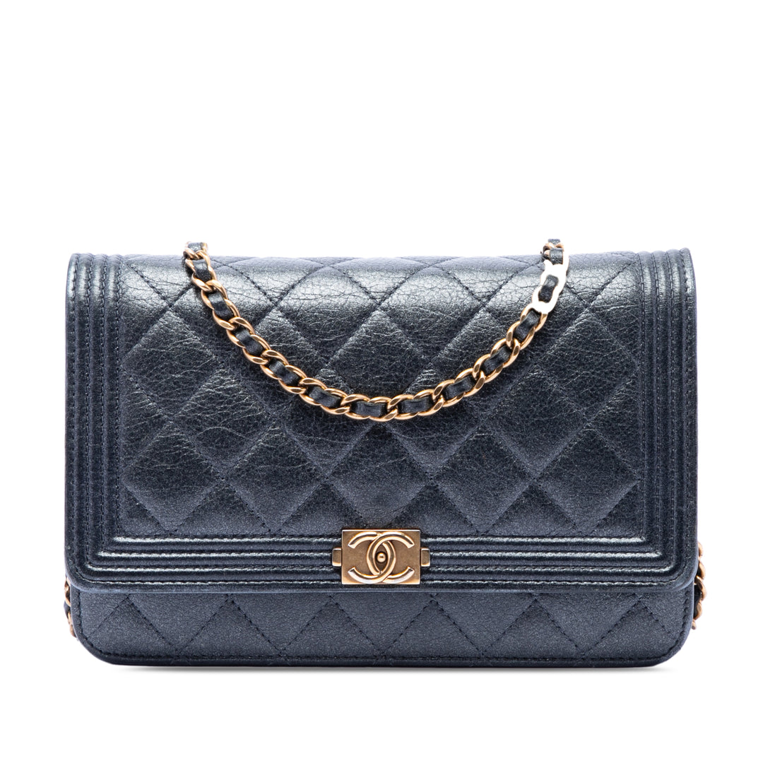 Chanel Matelassé Metallic Cuir de veau Boy Wallet on Chain