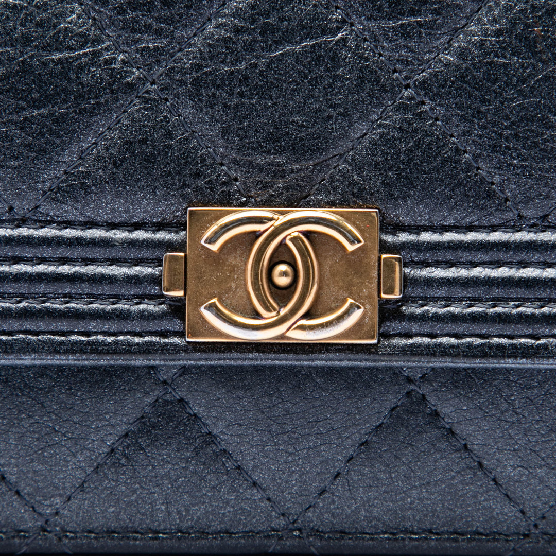 Chanel Matelassé Metallic Cuir de veau Boy Wallet on Chain