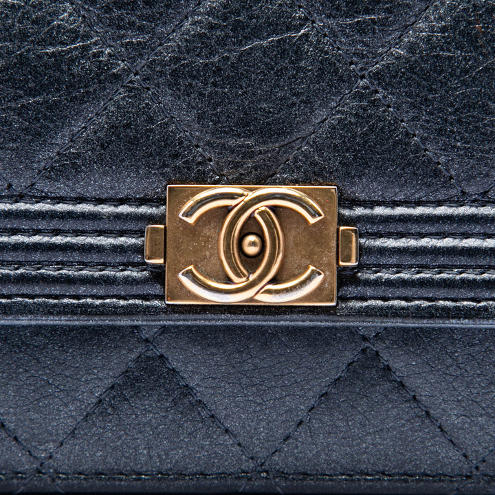 Chanel Matelassé Metallic Cuir de veau Boy Wallet on Chain