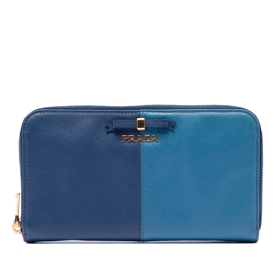 Prada Bicolor Saffiano Bow Zip Portefeuille long