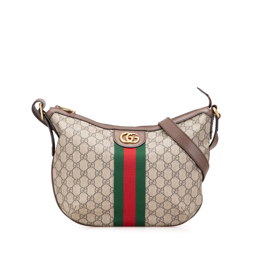 Small GG Supreme Web Ophidia Half Moon Crossbody Brown - Gaby Paris