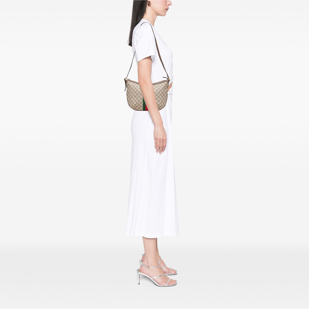 Small GG Supreme Web Ophidia Half Moon Crossbody Brown - Gaby Paris