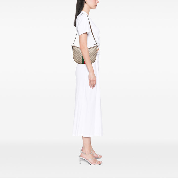 Small GG Supreme Web Ophidia Half Moon Crossbody Brown - Gaby Paris