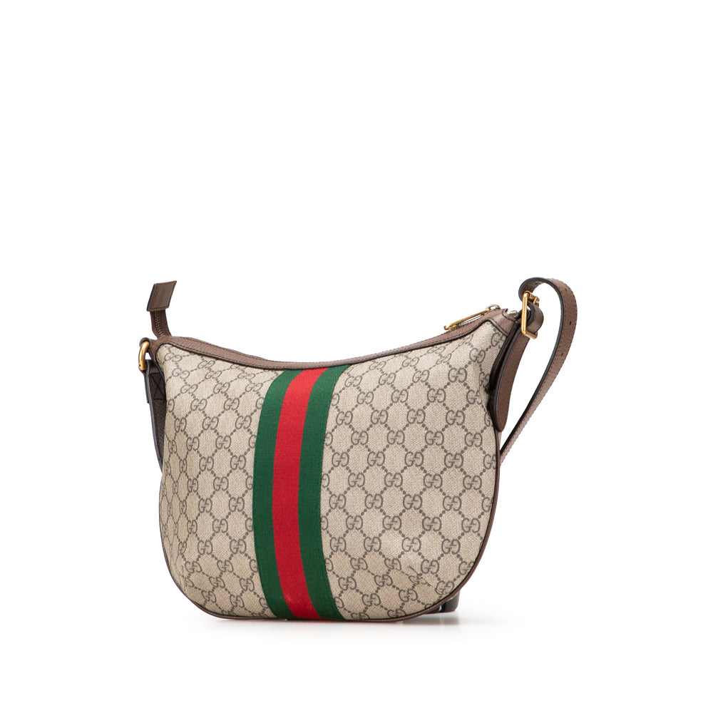 Small GG Supreme Web Ophidia Half Moon Crossbody Brown - Gaby Paris