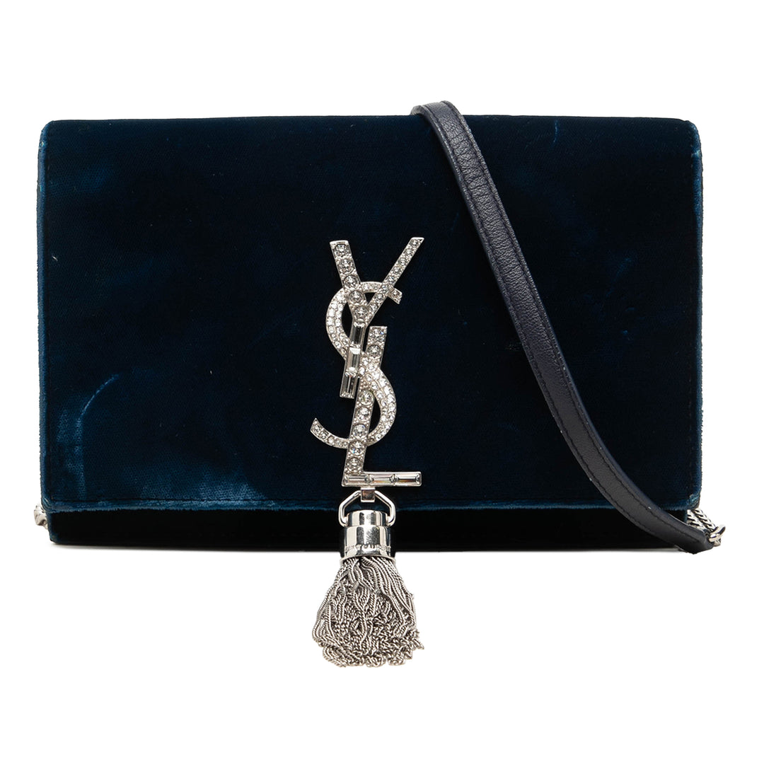 Saint Laurent Cristal Kate Pompon Wallet on Chain Bleu