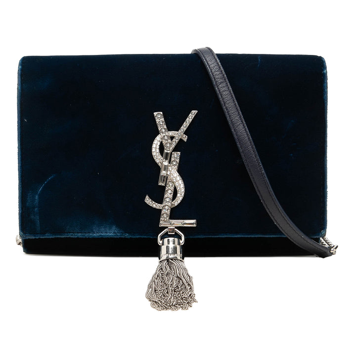 Saint Laurent Cristal Kate Pompon Wallet on Chain Bleu