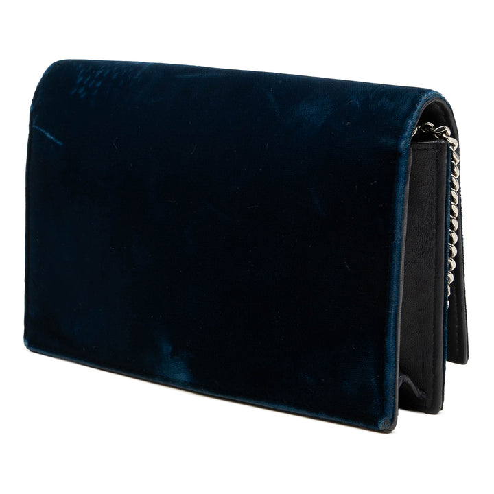 Saint Laurent Cristal Kate Pompon Wallet on Chain Bleu