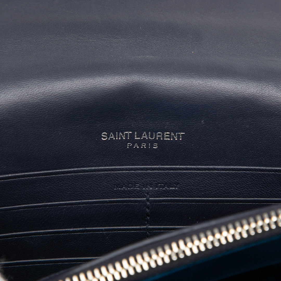 Saint Laurent Cristal Kate Pompon Wallet on Chain Bleu