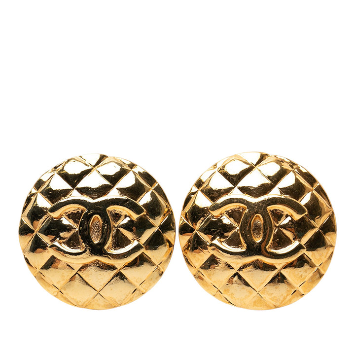 Chanel CC plaqué Matelassé Rond Clip On Boucles d’oreilles