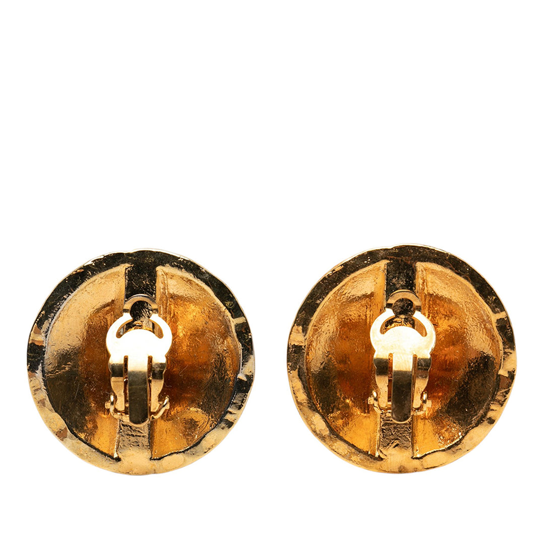 Chanel CC plaqué Matelassé Rond Clip On Boucles d’oreilles