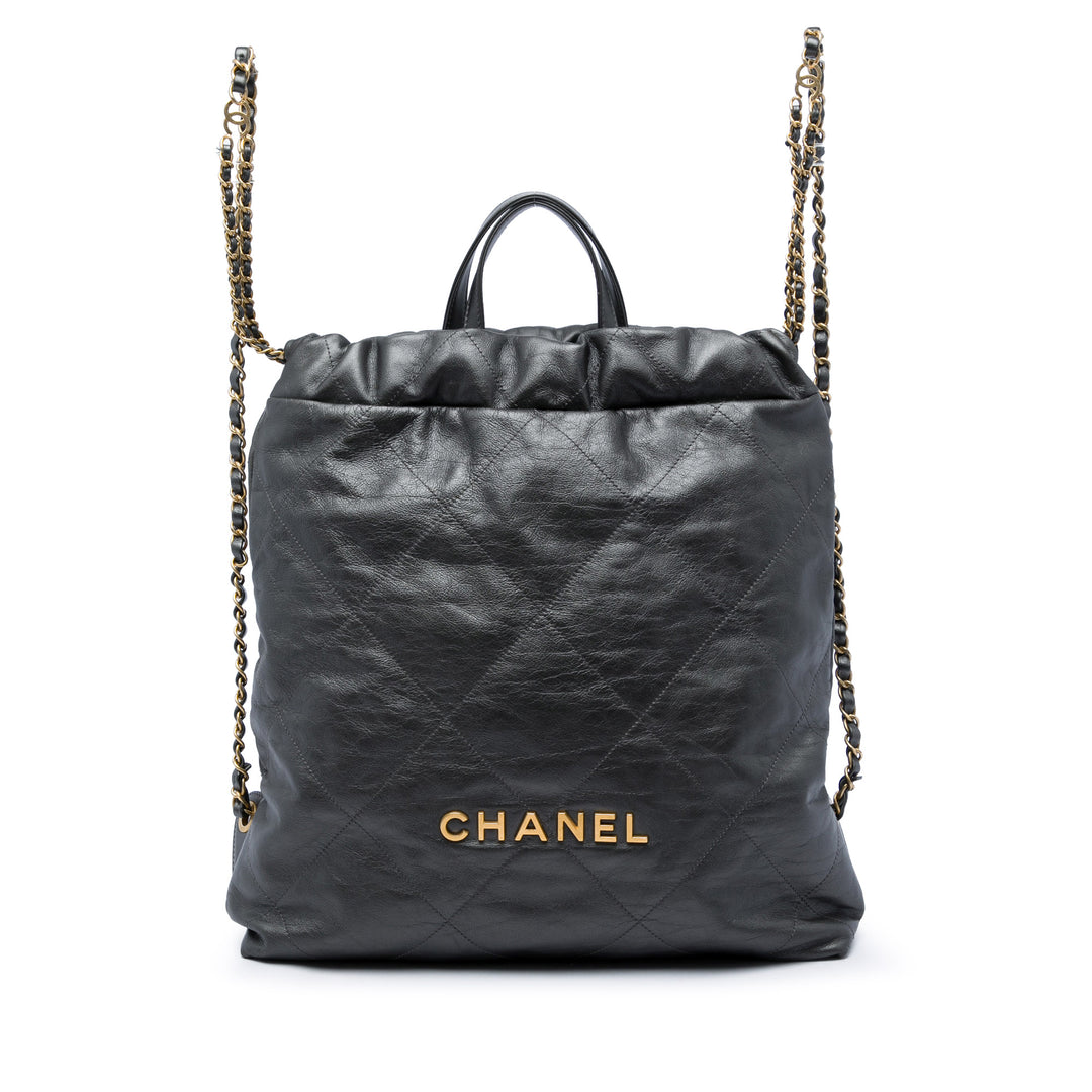 Chanel Matelassé brillant 22 Sac à dos Grand Cuir de veau Noir – vue principale – GABY PARIS