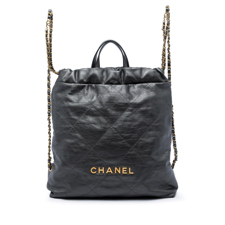 Chanel Matelassé brillant 22 Sac à dos Grand Cuir de veau Noir – vue principale – GABY PARIS