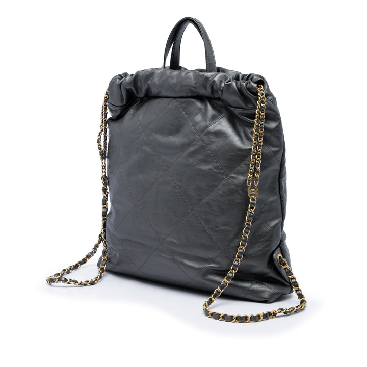 Chanel Matelassé brillant 22 Sac à dos Grand Cuir de veau Noir – vue 2 – GABY PARIS