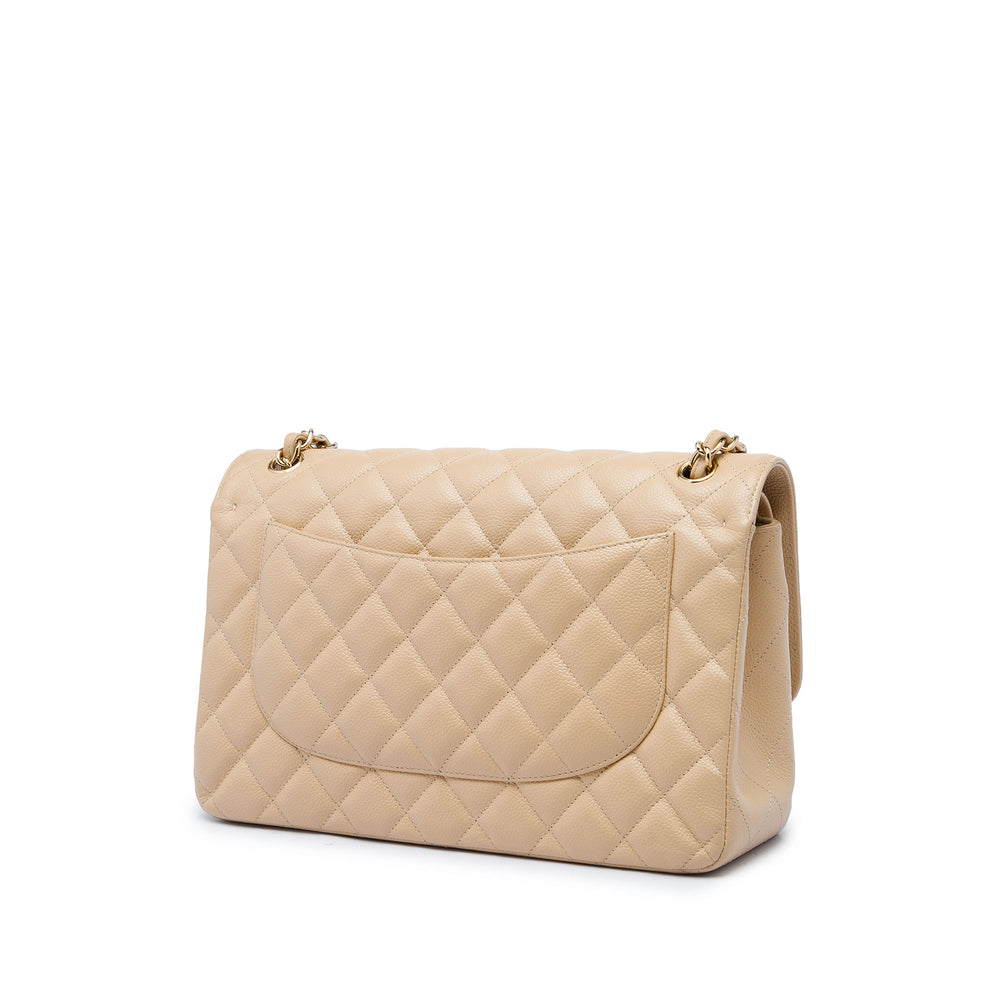 Chanel Sac porté épaule Classic Double rabat Jumbo Cuir caviar Beige – vue 2 – GABY PARIS