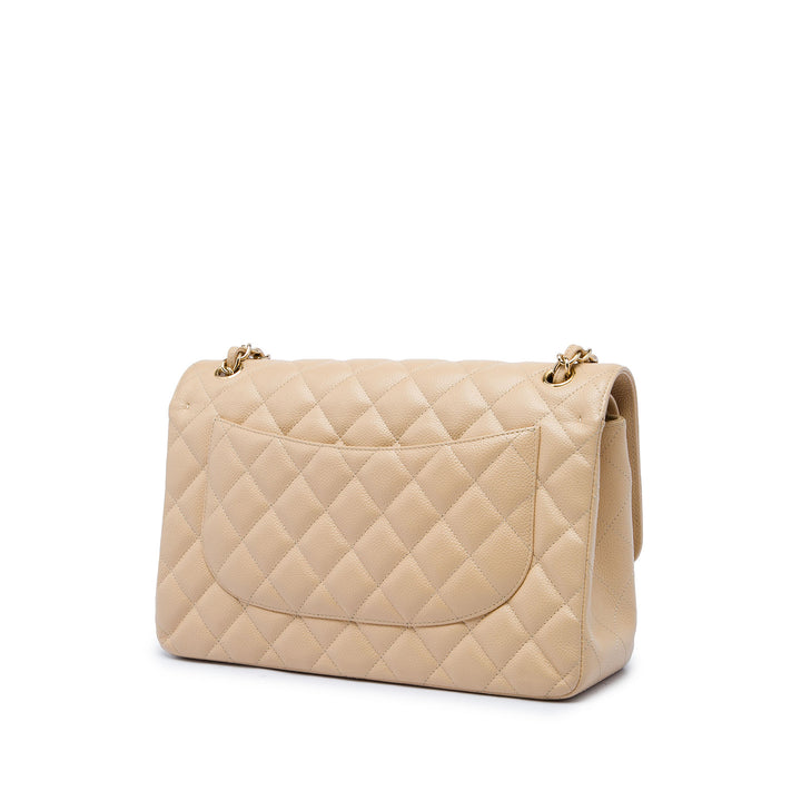 Chanel Sac porté épaule Classic Double rabat Jumbo Cuir caviar Beige – vue 2 – GABY PARIS