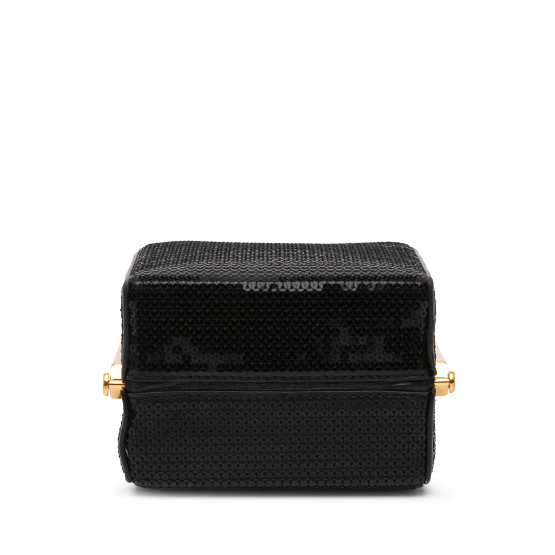 Leather Sequin Triomphe Minaudiere Black - Gaby Paris