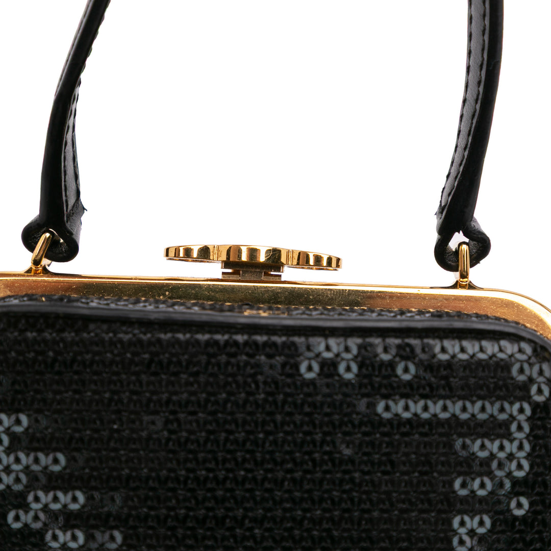 Leather Sequin Triomphe Minaudiere Black - Gaby Paris