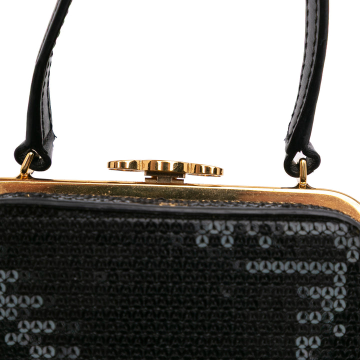 Leather Sequin Triomphe Minaudiere Black - Gaby Paris