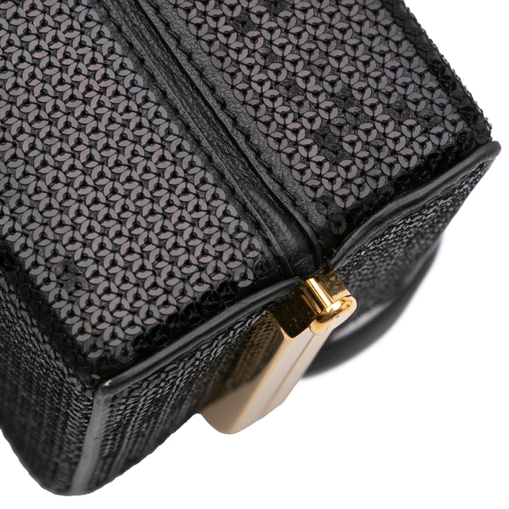 Leather Sequin Triomphe Minaudiere Black - Gaby Paris