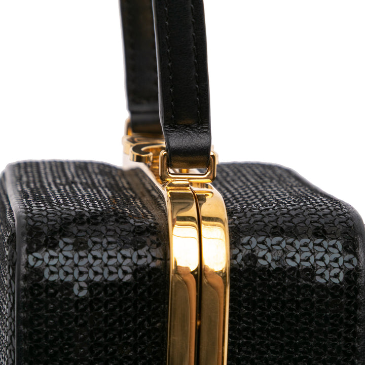 Leather Sequin Triomphe Minaudiere Black - Gaby Paris