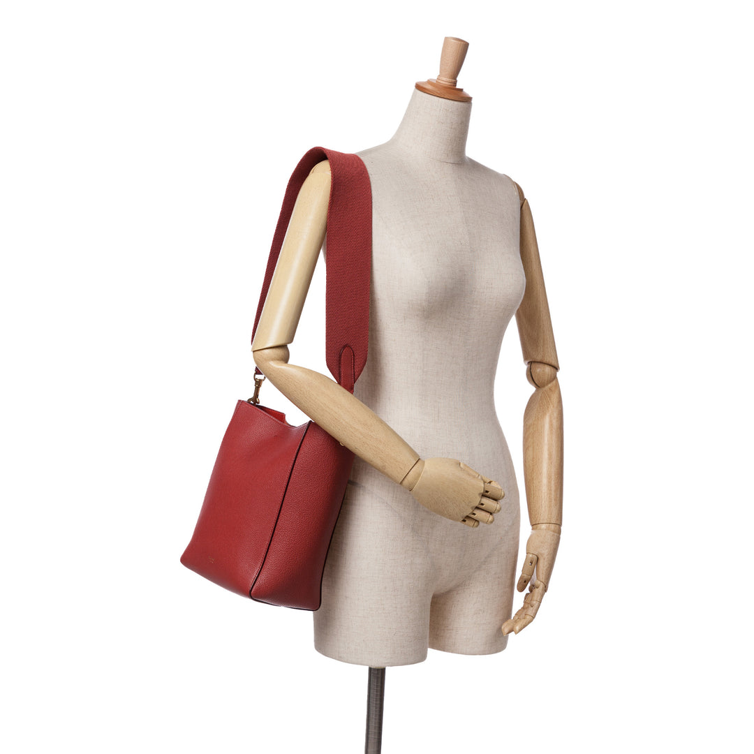 Celine Small Leather Seau Sangle Bucket Bag Rouge – GABY PARIS Authentique