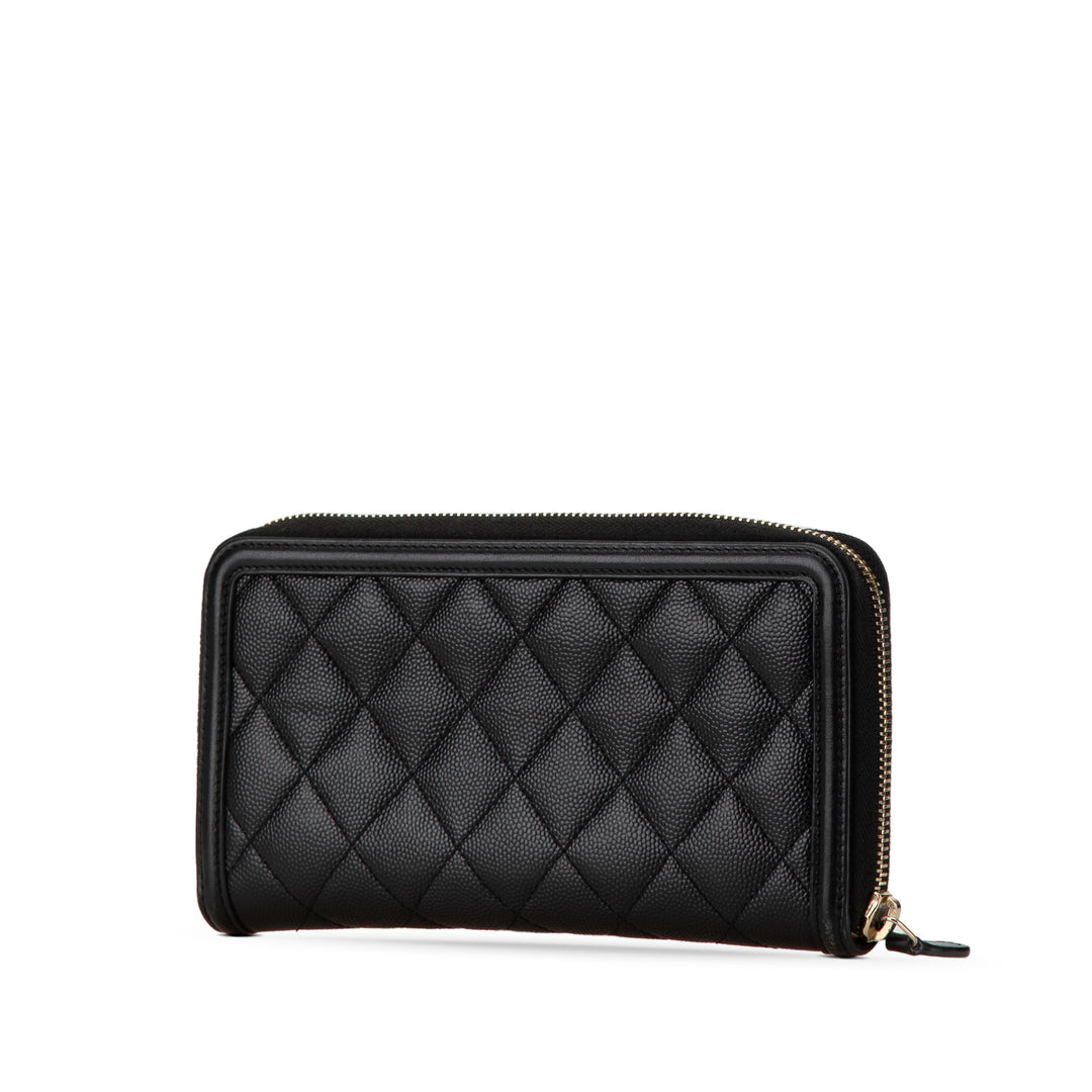 Quilted Caviar Filigree Zip Around Wallet Black - Gaby Paris