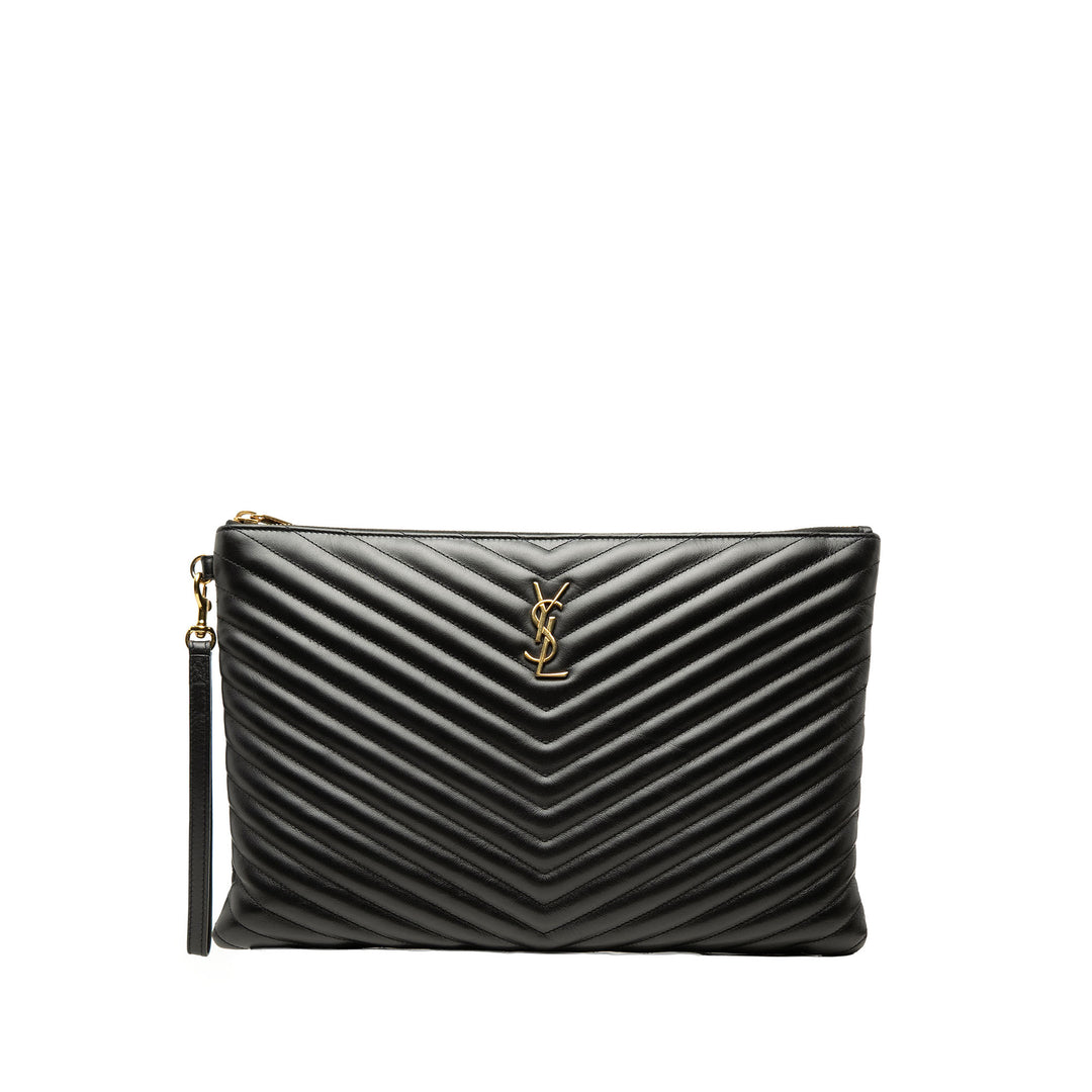 Chevron Cassandre Document Étui Cuir de veau Noir