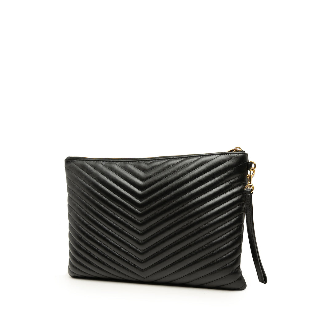 Chevron Cassandre Document Étui Cuir de veau Noir