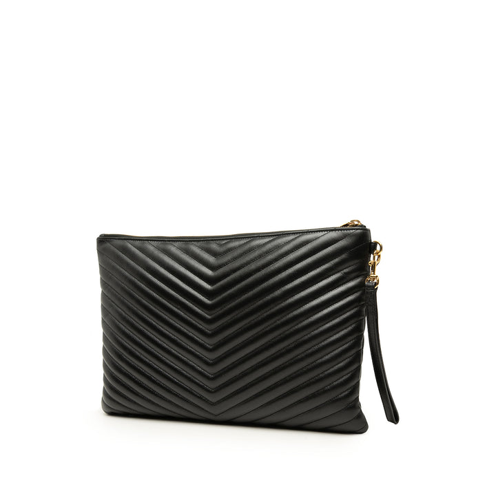 Chevron Cassandre Document Étui Cuir de veau Noir