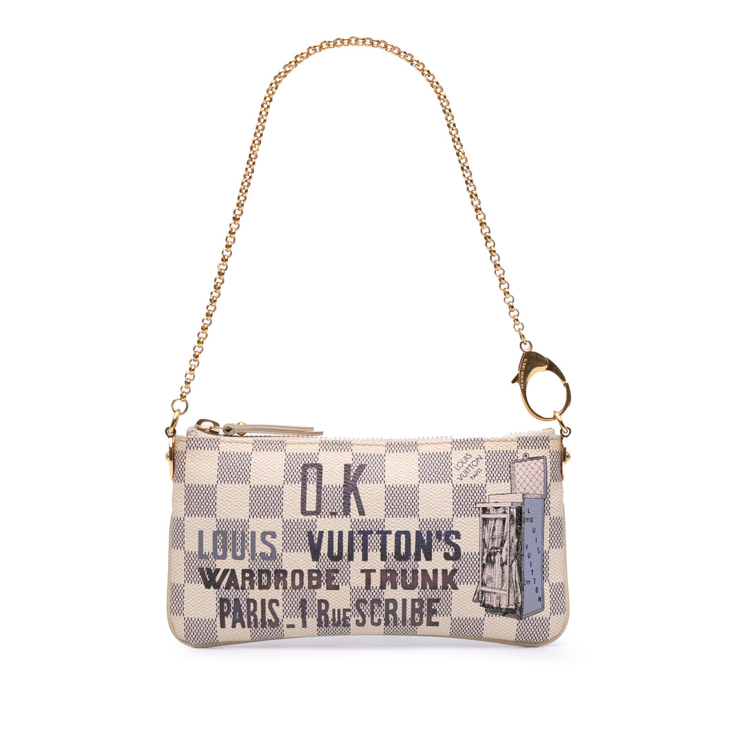Damier Azur Trunks Labels Pochette Milla MM White - Gaby Paris