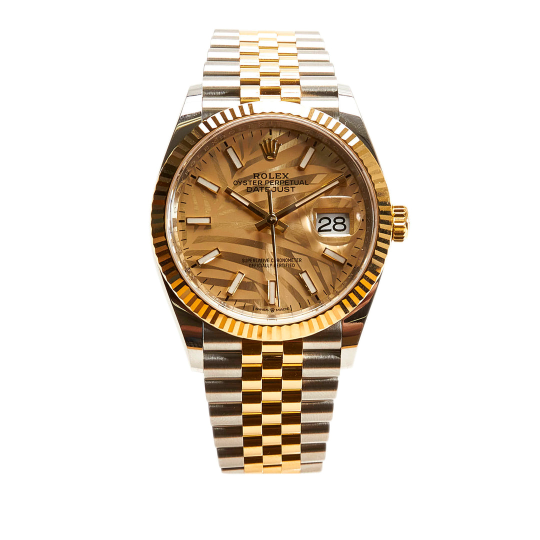 Oyster Perpetual Datejust 36 mm Palm Dial Watch Oystersteel and Yellow Gold Gold - Gaby Paris