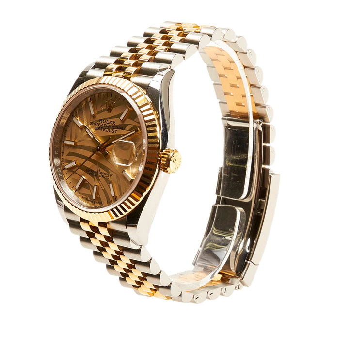 Oyster Perpetual Datejust 36 mm Palm Dial Watch Oystersteel and Yellow Gold Gold - Gaby Paris