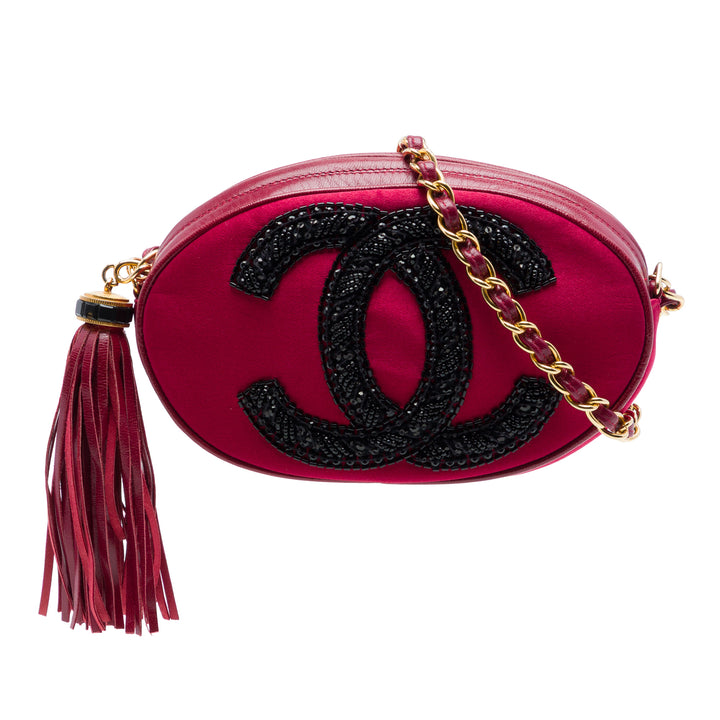 Chanel CC Embellished Daim Pompon Oval Sac porté croisé