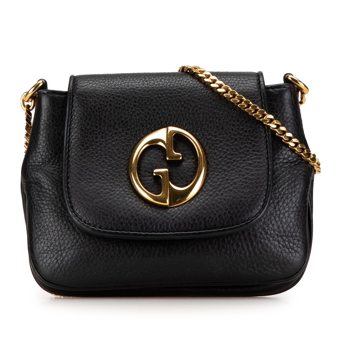 Gucci Small Leather 1973 Chain Crossbody Black - GABY PARIS