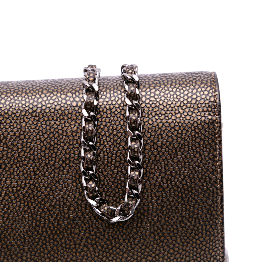 CC Metallic Caviar Wallet On Chain Brown - Gaby Paris