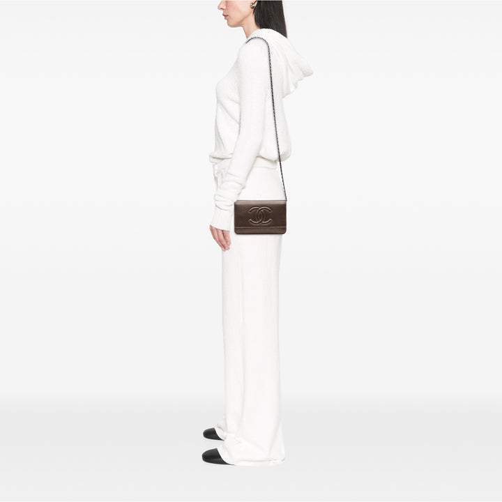 CC Metallic Caviar Wallet On Chain Brown - Gaby Paris