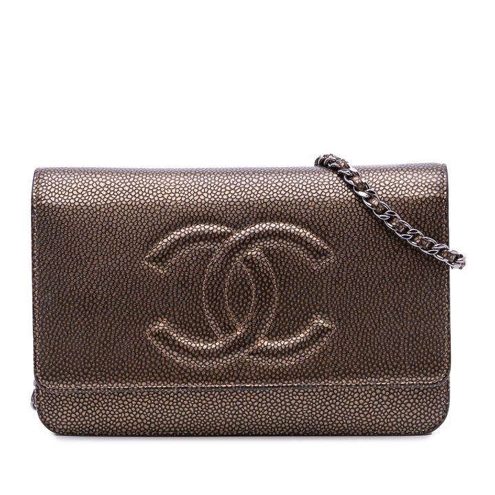 CC Metallic Caviar Wallet On Chain Brown - Gaby Paris
