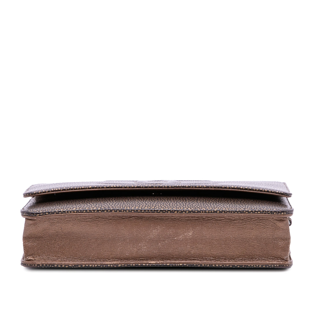 CC Metallic Caviar Wallet On Chain Brown - Gaby Paris