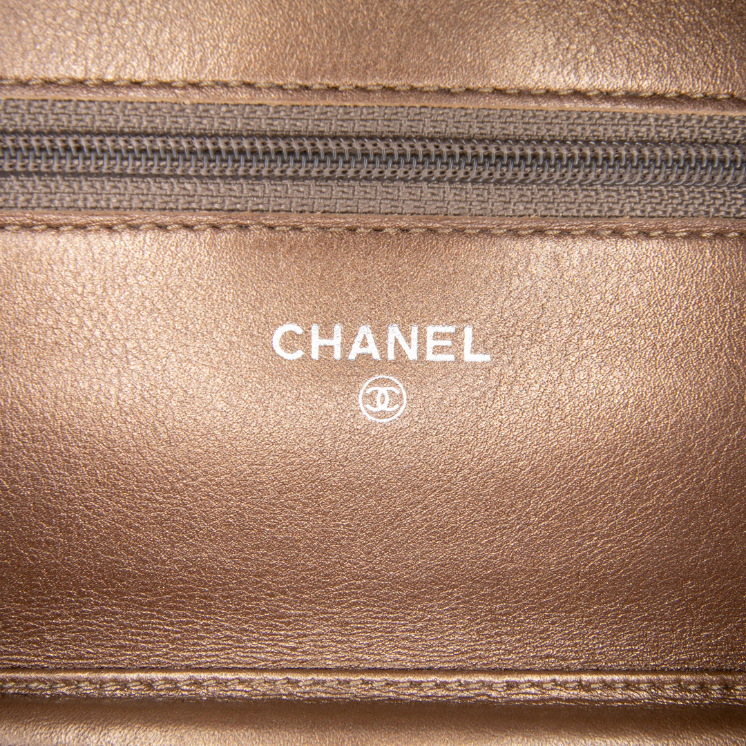 CC Metallic Caviar Wallet On Chain Brown - Gaby Paris